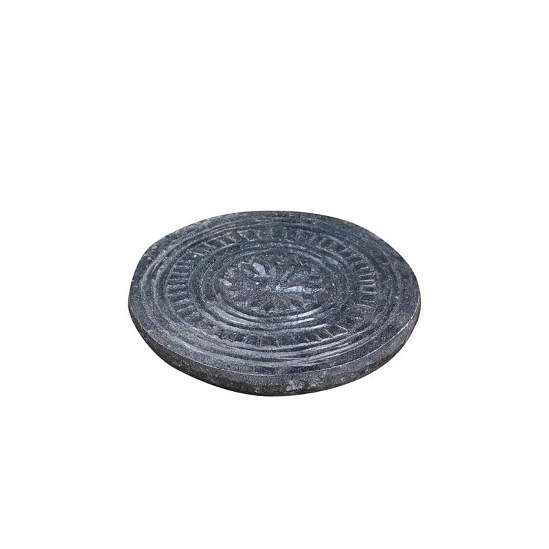 Stone Base M. Carved Pattern - Unique - Large w. feet