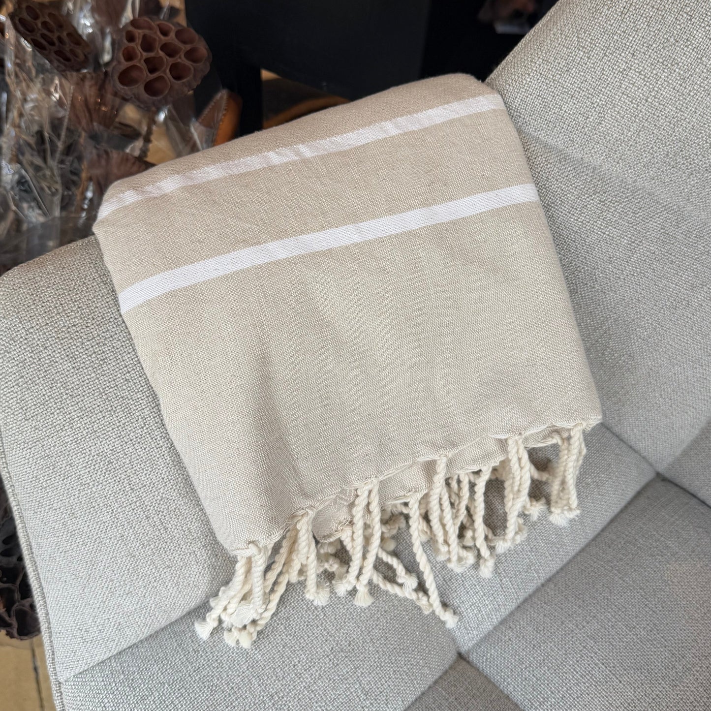 Beige & Hvid 100x200 Hamam Håndklæde