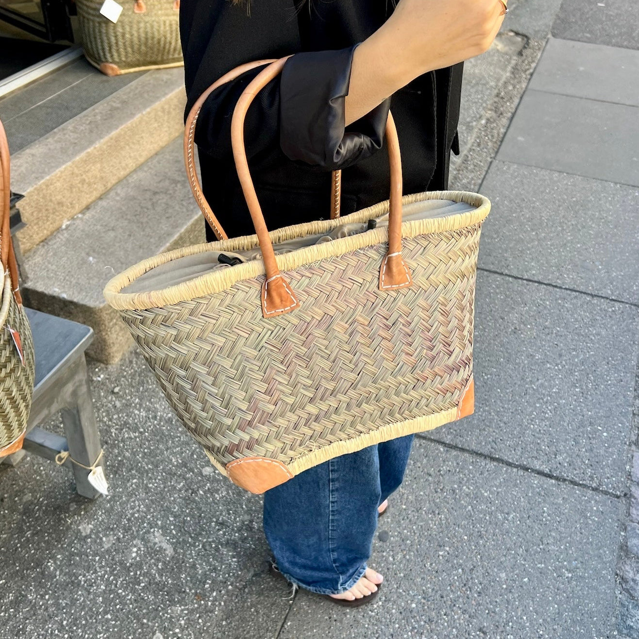 Basket Bag - Herringbone - Natural - Large