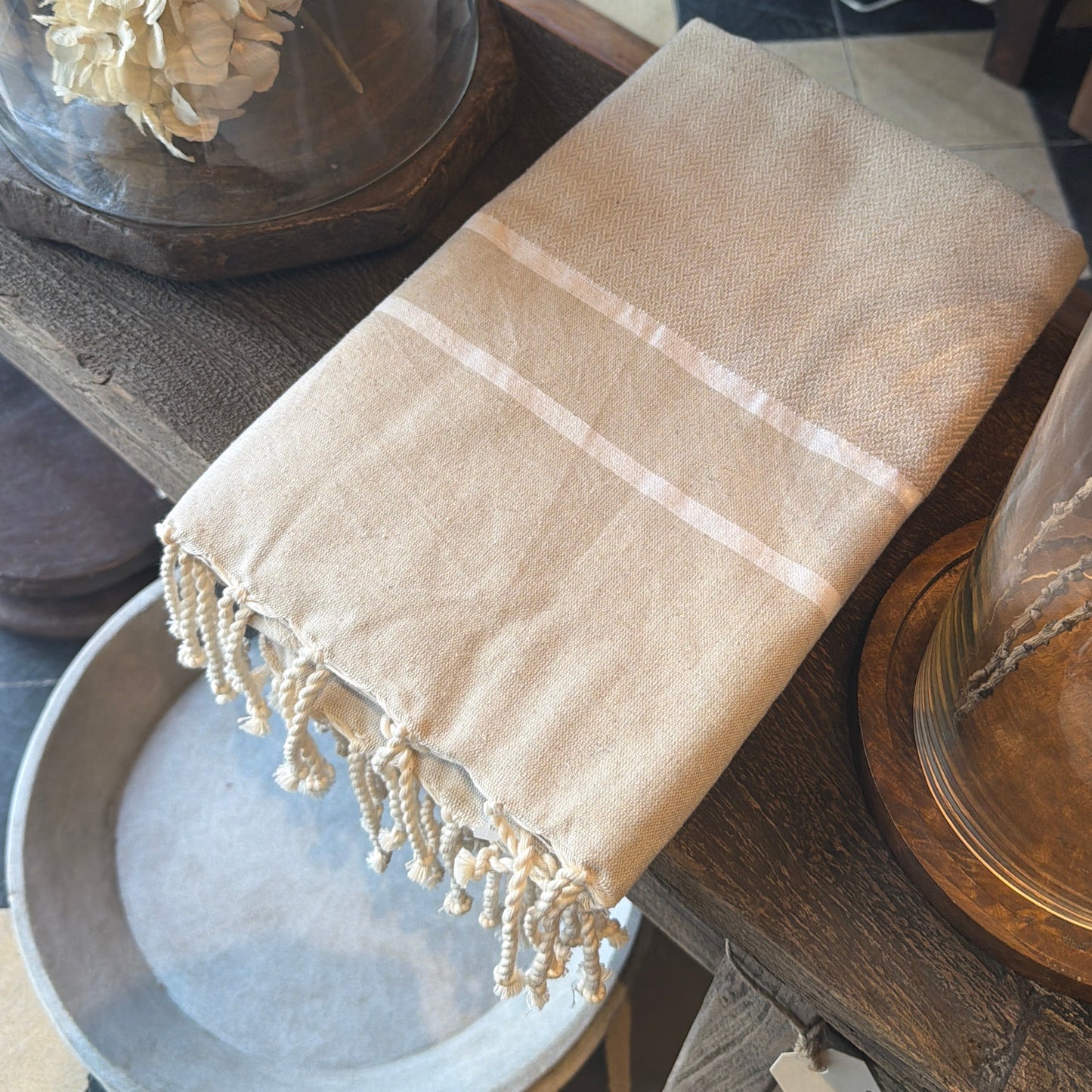 Beige & Hvid 100x200 Hamam Håndklæde