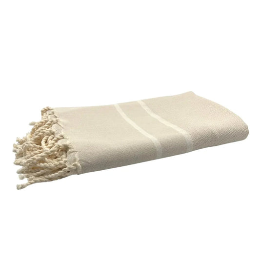 Beige & Hvid 100x200 Hamam Håndklæde