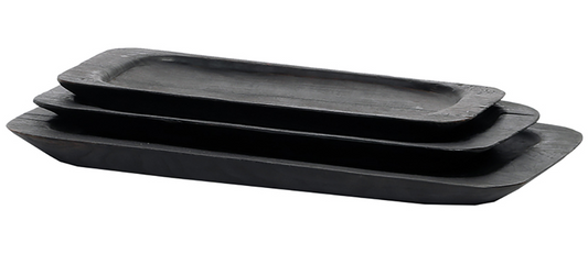 Massivt Teakfad – Sort (B20 x L40 x H3 cm)