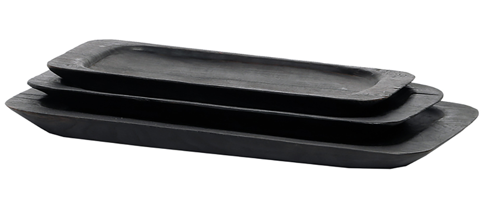 Massivt Teakfad – Sort (B25 x L45 x H3 cm)