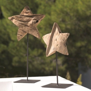 Massiv Teak Stjerne på Piedestal (H35–38 cm, Ø20 cm)