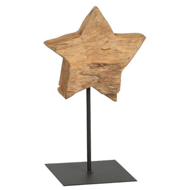 Massiv Teak Stjerne på Piedestal (H35–38 cm, Ø20 cm)