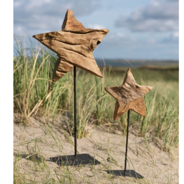 Massiv Teak Stjerne på Piedestal (H56–57 cm, Ø20 cm)